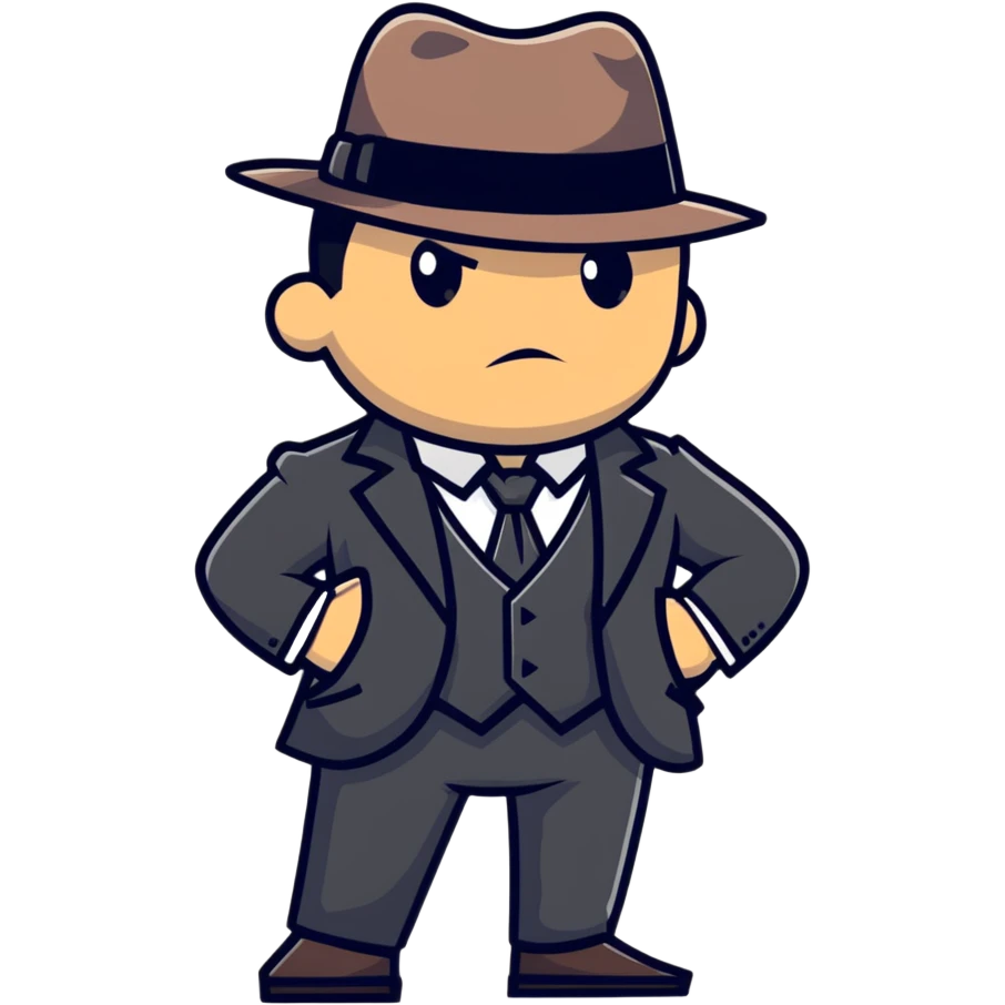 gangster character wearing a fedora and suit, confident pose emoji