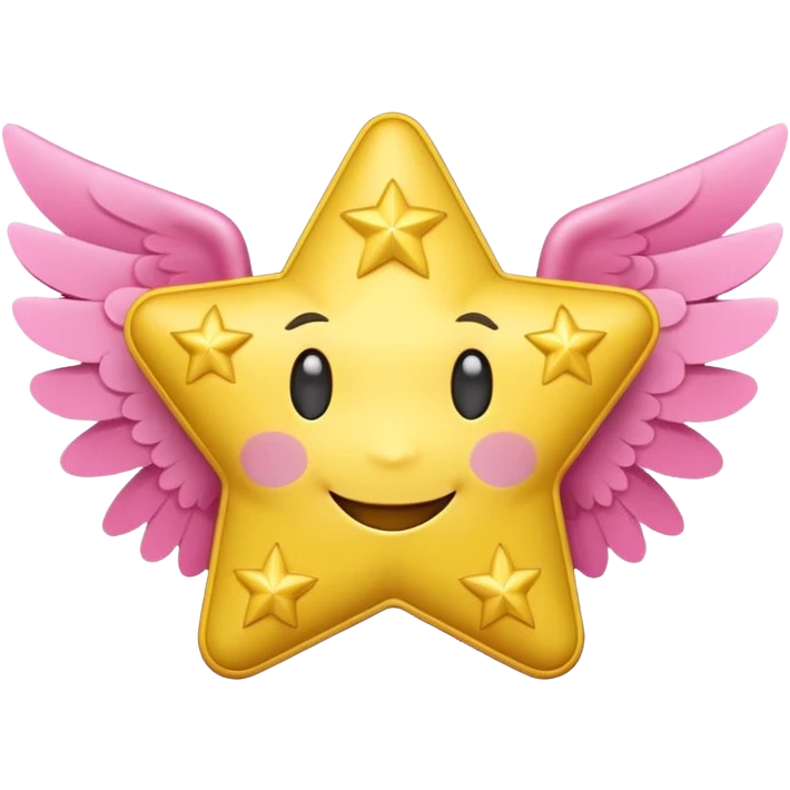 image of a cute yellow star with a smiling face and pink cheeks on a transparent background in the style of the Money with Wings emoji on Microsoft 3D Fluent 15.1, image format - square, 1:1 emoji