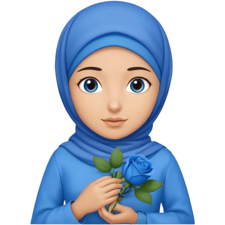 Turkish beautiful finish Konya girl blue eyes with blue hijab islamic dress and had on her hand blue rose bag emoji