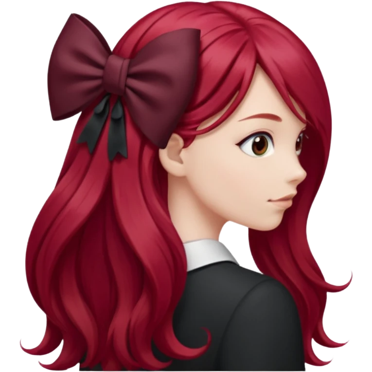 red long hairs with burgundy bow from the back emoji
