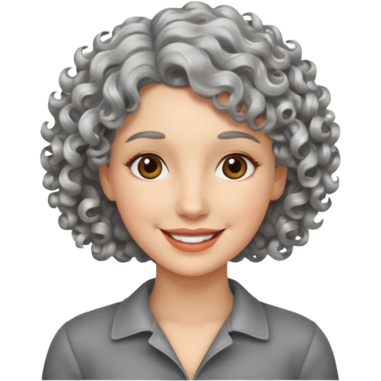 silver, short, wavy-haired with curls, smiling pretty lady, hopeful emoji