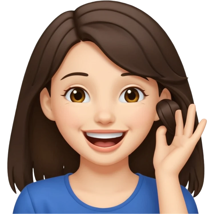 cute laughing brunette tucking hair behind ear emoji
