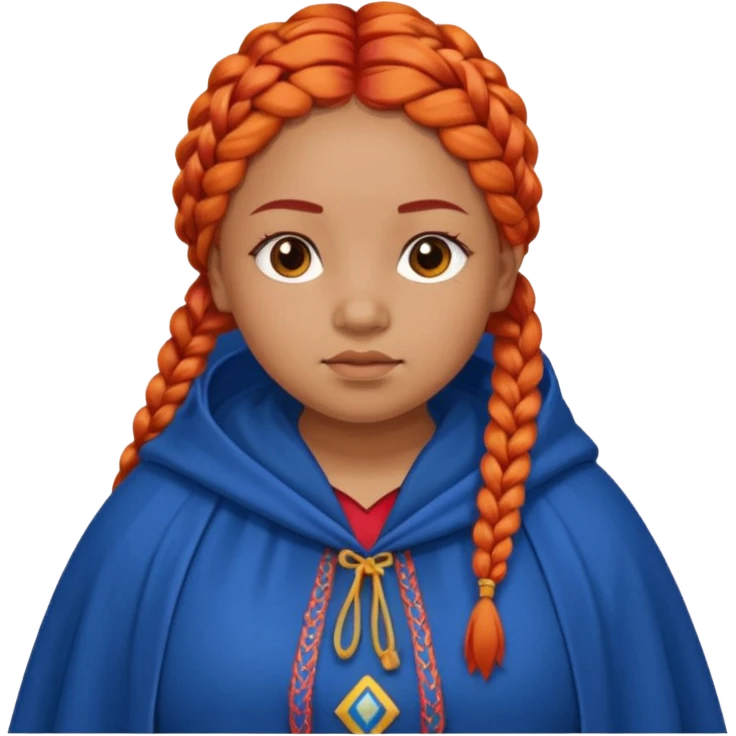 red orange braids hair girl, tan skin, fat, wear blue cloak emoji