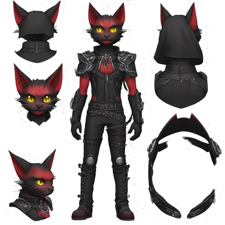 cool edgy black punk red ethereal fantasy nargacuga-bat-cat-Fakemon collar harness full body emoji