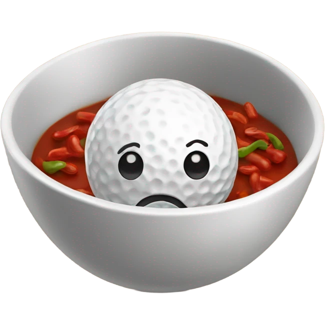 Sad golf ball in bowl of chili emoji