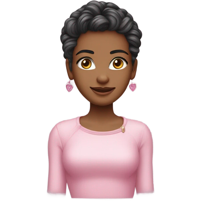 Uma bonequinha com o cabelo curto no ombro a cor avelã os olhos avelã e branca uma blusa rosa com um laço no meio bora bem rosinha sombra celha e avelã  emoji
