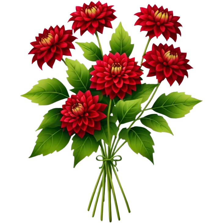 luxuriant, big bouquet Red Dahlia, stem, leaf emoji