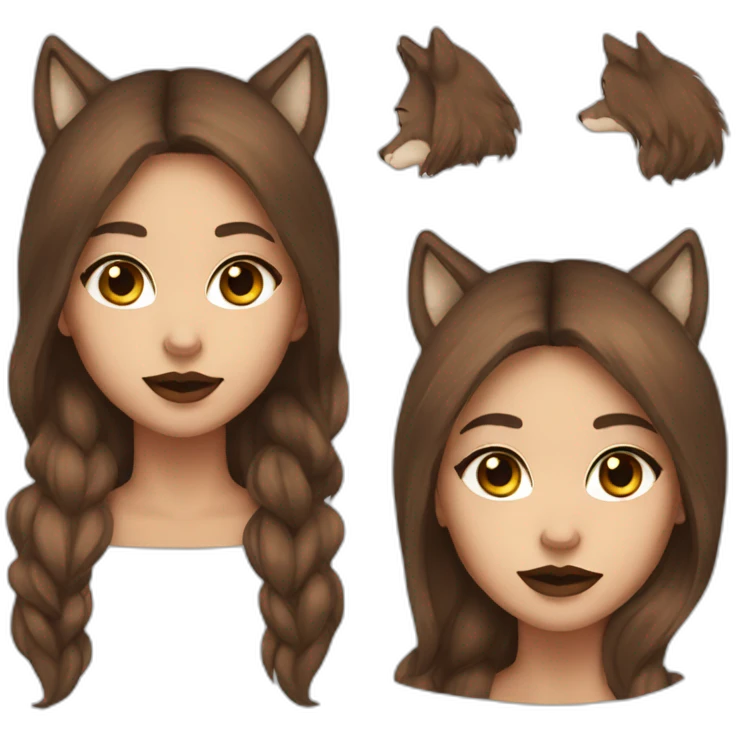  girl brown long hair lipstick wolf ears  emoji
