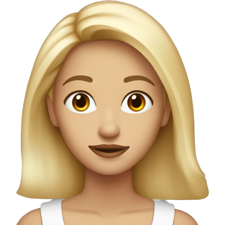 Femme blonde, cheveux long et lisse, yeux marron et clair de peau, vers la cinquentaine emoji