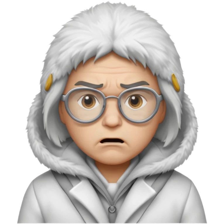 eskimo glasses, white coat, angry, grey face emoji