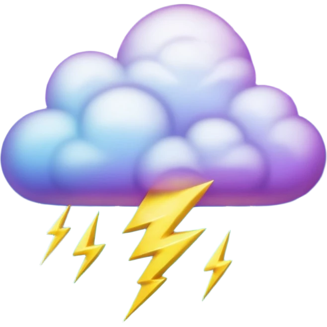 purple and green and blue gradient fluffy cloud with yellow  lightning emoji