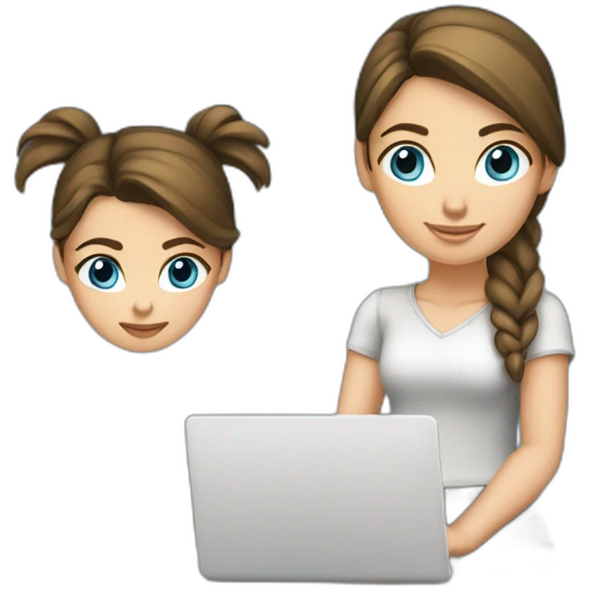 front-view-of-young-white-tan-woman-blue-eyes-brunette-pony-tail-using-a-laptop emoji