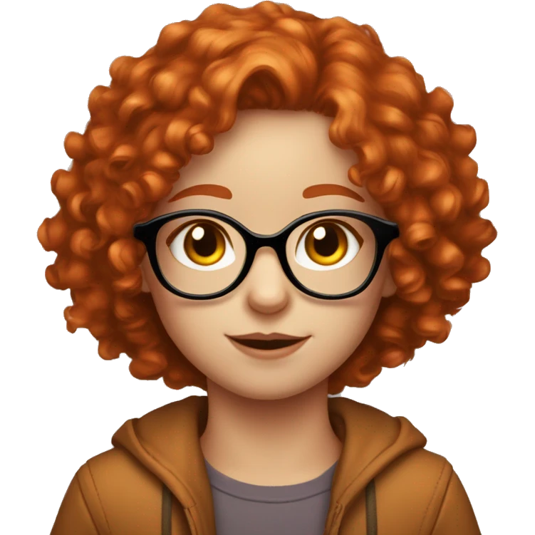 make emoji of cute redhead curly fair skinned girl with freckles wearing glasses looking like a fox emoji