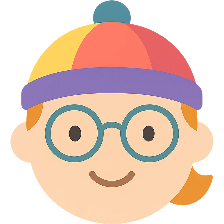 a face wearing a colorful hat and round glasses, cartoon style, cute expression, icon style emoji