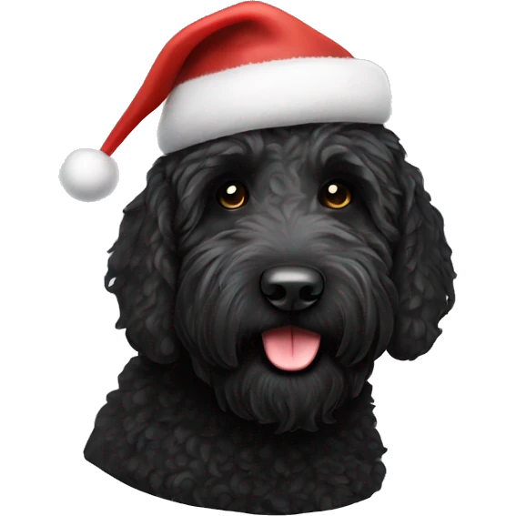 Black labradoodle with Santa hat emoji
