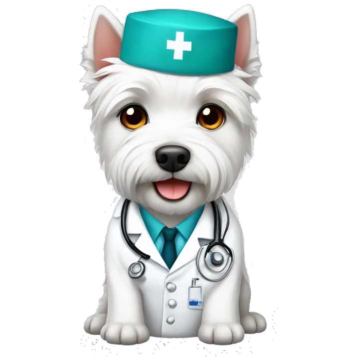 West highland white terrier working as a doctor emoji