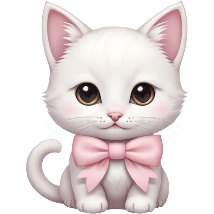 white kitten wearing a light pink bow  emoji