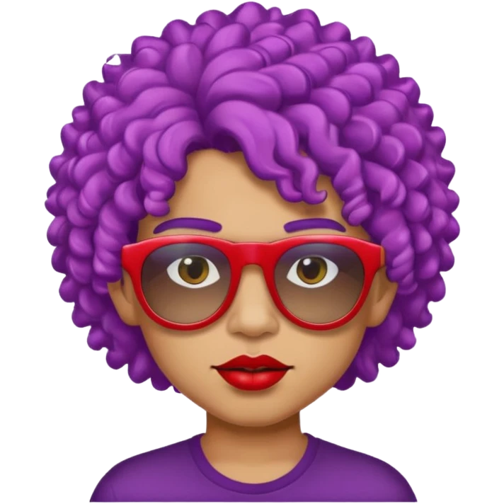 purple haired, curly big haired mexican boy with red sunglassess, vrey cool and lipstick emoji