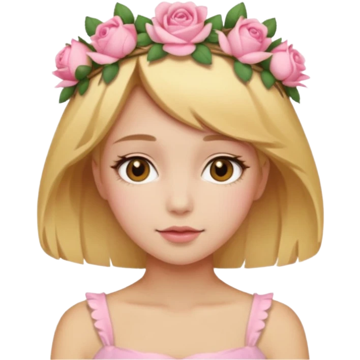Light golden skin female, short honey-blonde hair, wearing a soft pink rose crown. emoji