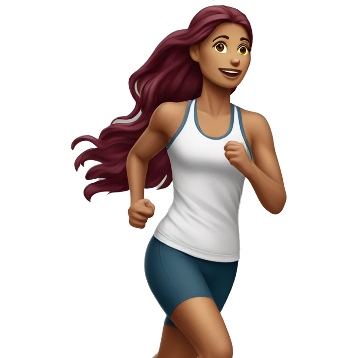 Beautiful tattooed  burgundy long haired woman jogging emoji