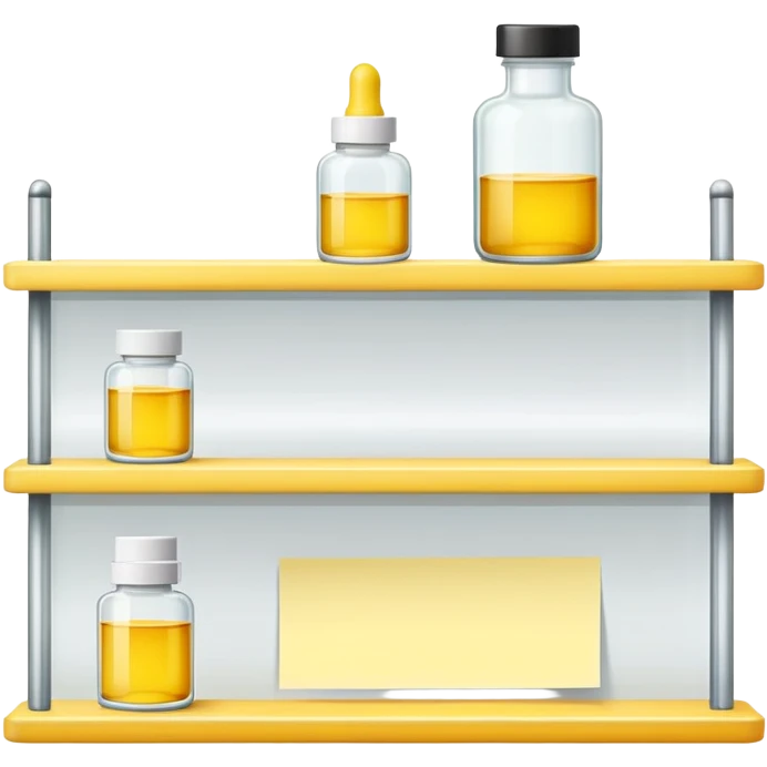 shelf with one serum bottle and a sticky note emoji