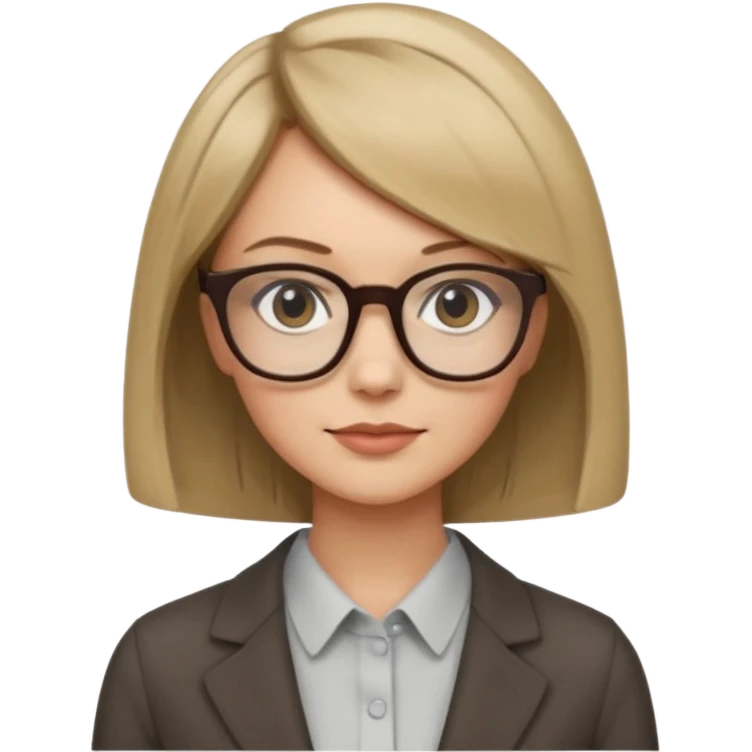 woman dark blonde petite bob haircut wears dark squarish glasses, classic clothes emoji