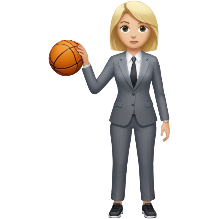 Full Body white female basketball head coach with blonde hair in suite emoji