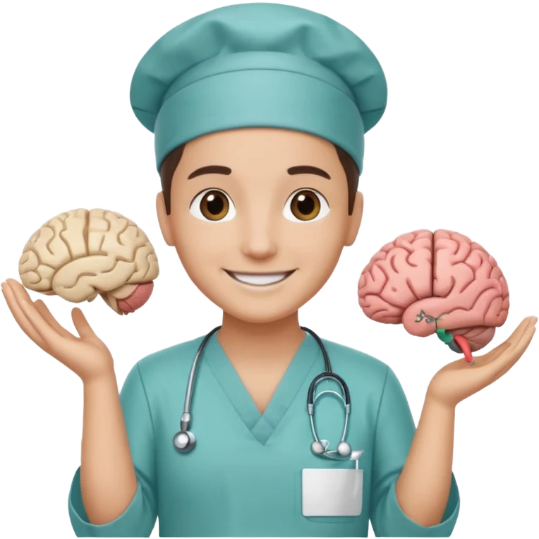 neurosurgeon smiling holding a brain scan emoji