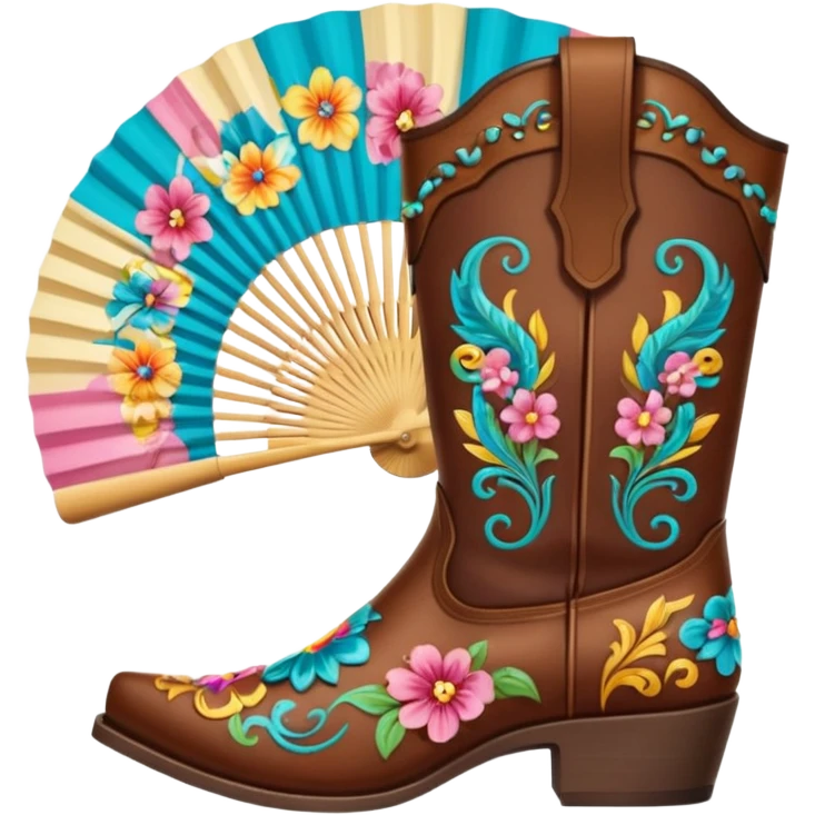 Cowboy boots in front of an open hand held fan emoji