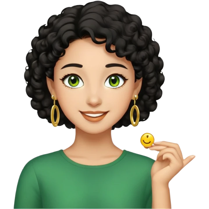 girl showing happiness, medium skin tone, short curly black hair, gold earrings, green eyes Minimal emoji showing happiness, medium skin tone, short curly black hair, gold earrings, green eyes emoji