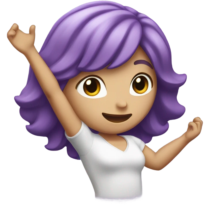 Purple haired white  girl with her arms in the air emoji