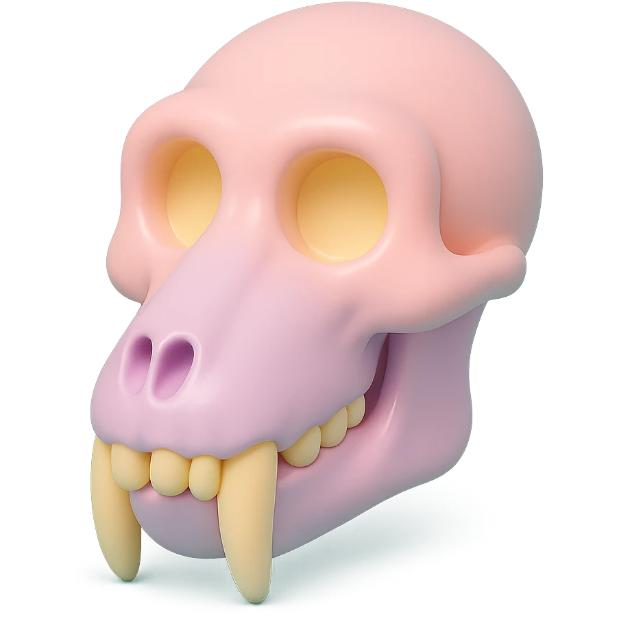 vinyl figure style baboon skull, shiny, on white background emoji