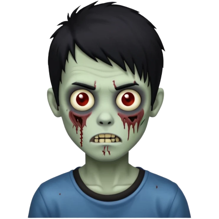 zombie boy, black hair long, creepy, emo, shaggy emoji