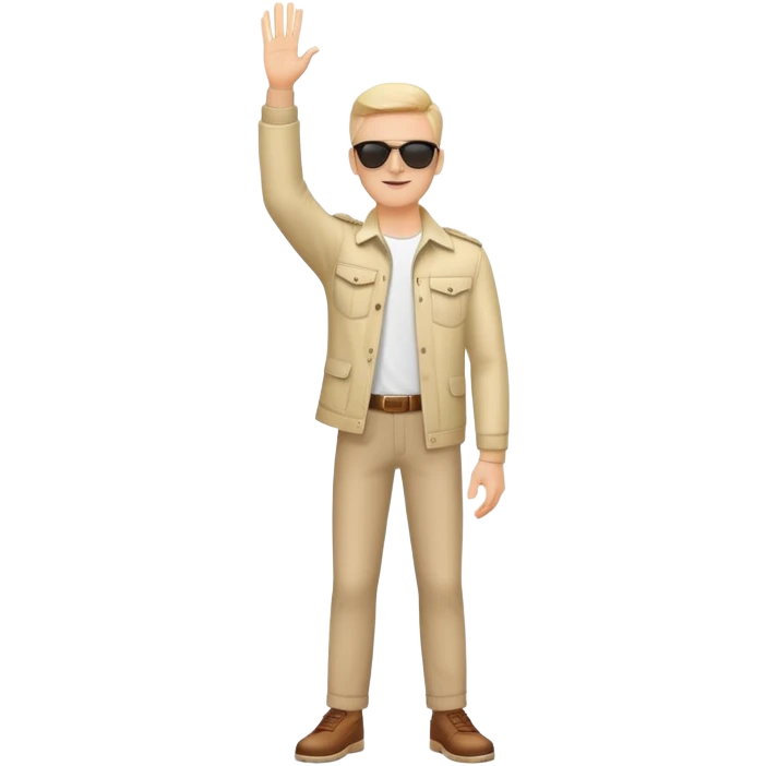 cool white man standing on stage in sunglasses and raising one hand emoji
