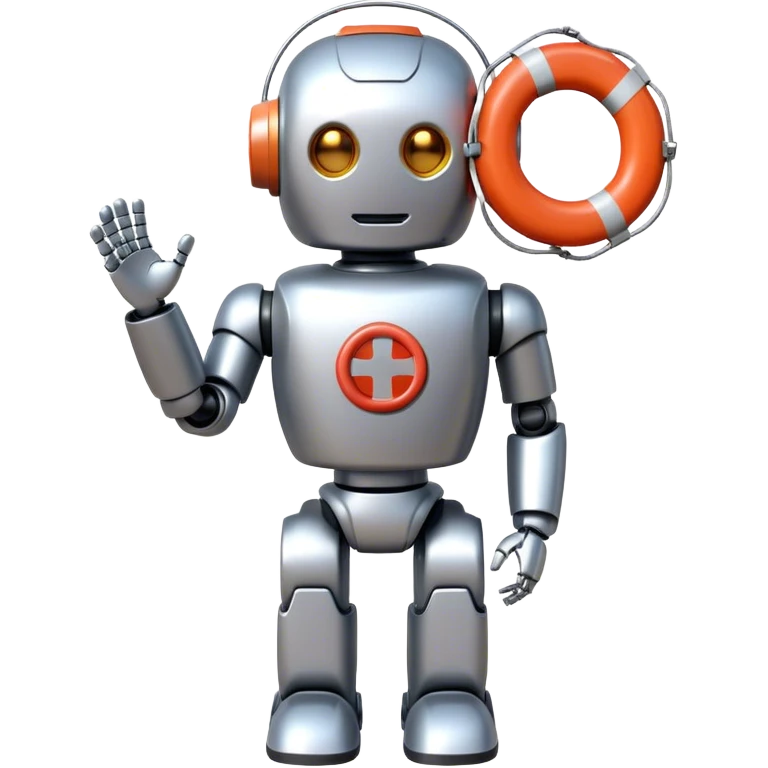 robot with lifebuoy in hand emoji