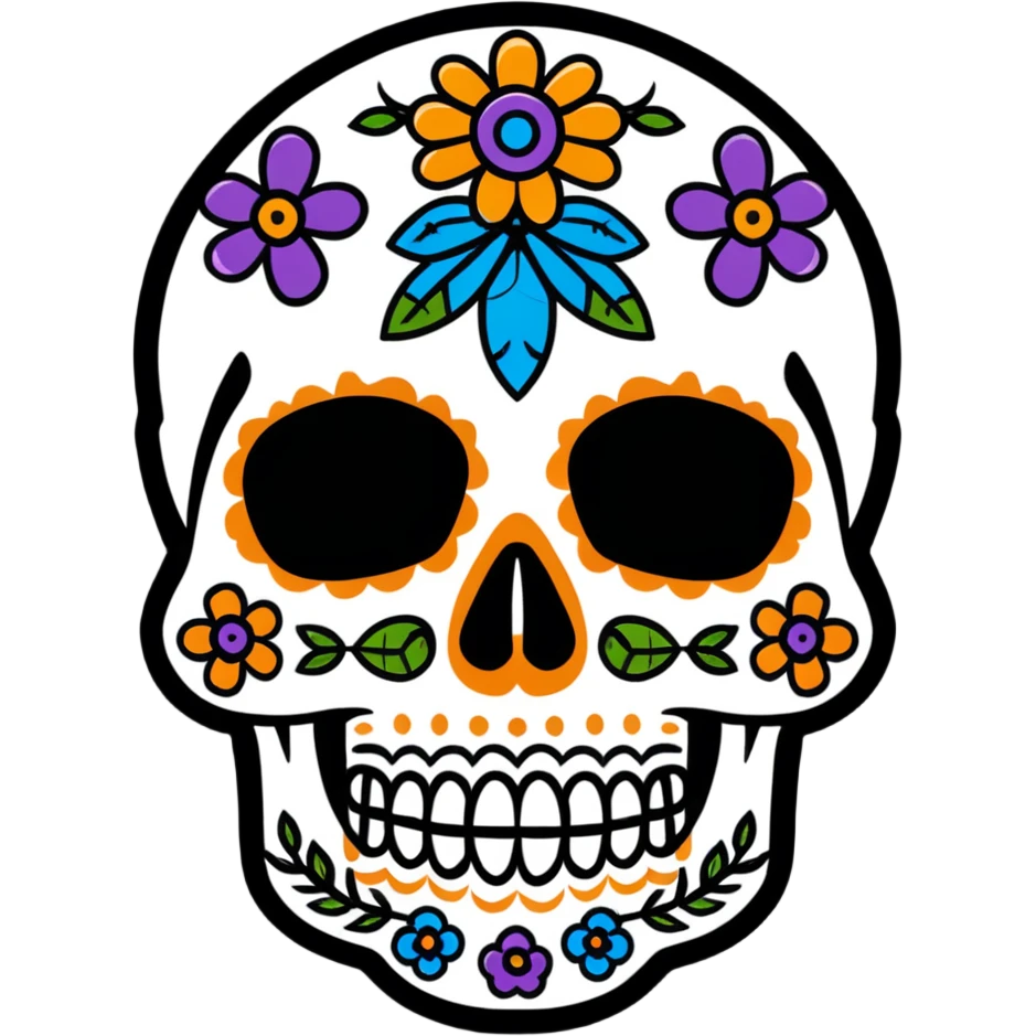 Day of the Dead skull with colorful paint and decorations emoji