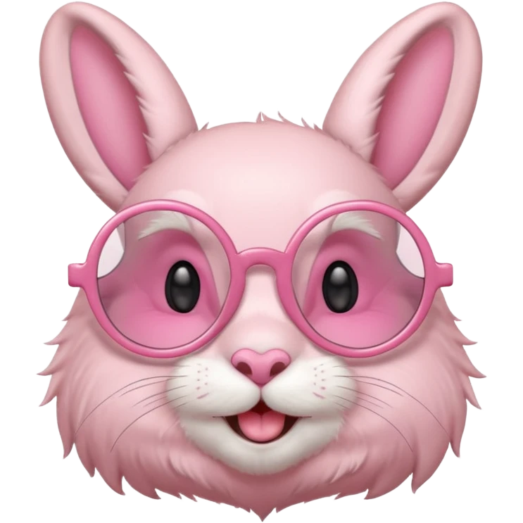 Pink bunny with big circular glasses, smiling. emoji