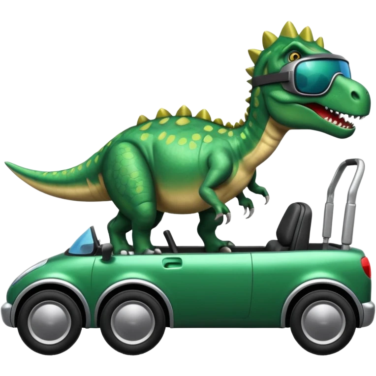 Dinosaurio subido en un carro tecnológico con lentes de realidad virtual emoji