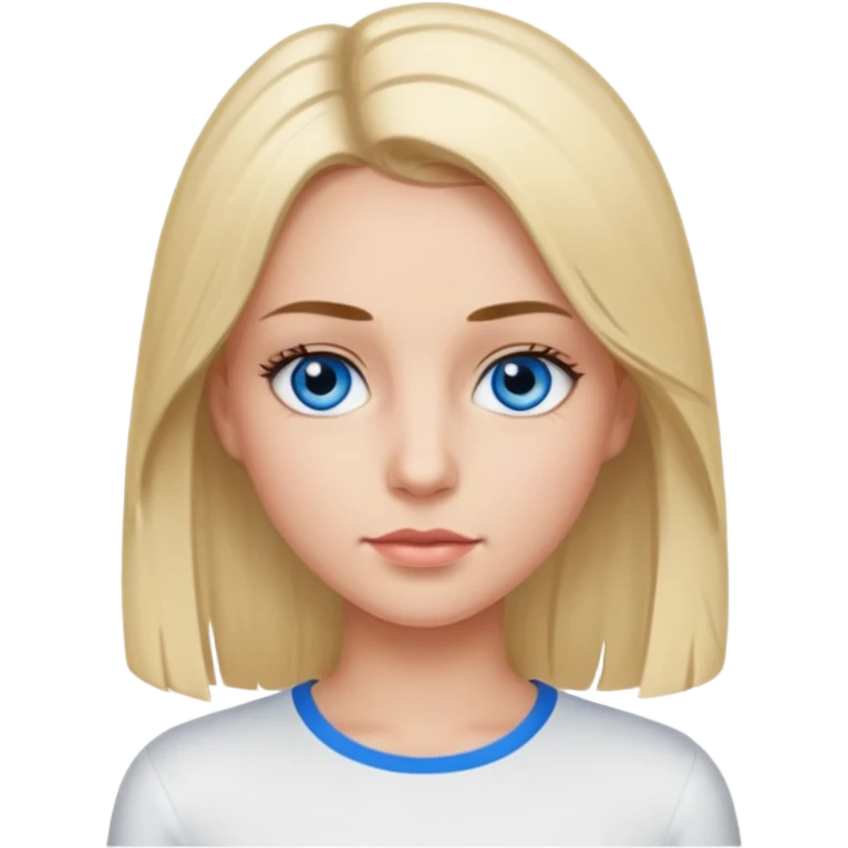 ragazza con capelli piastrati truccata con mascara, occhi azzurri e maglietta attillata bianca a maniche lunghe emoji