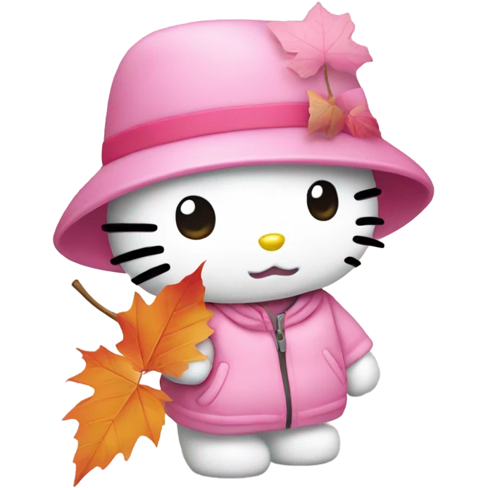 hello kitty holding pink autumn leaf emoji