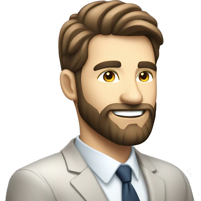 man stock trader, in suit, white skin, with beard, smile on face, dreaming on success   emoji