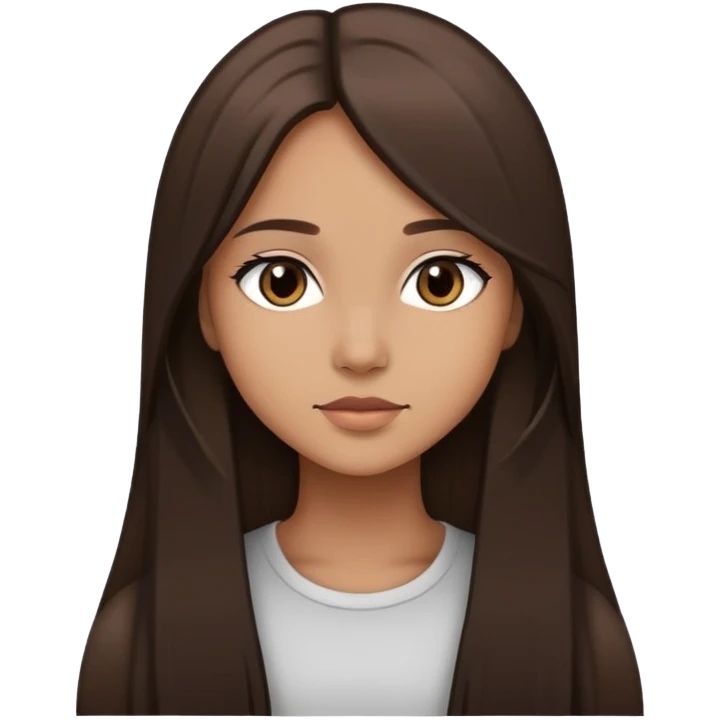 Feminine girl with light brown skin, dark straight long hair and dark eyes, profile picture style emoji