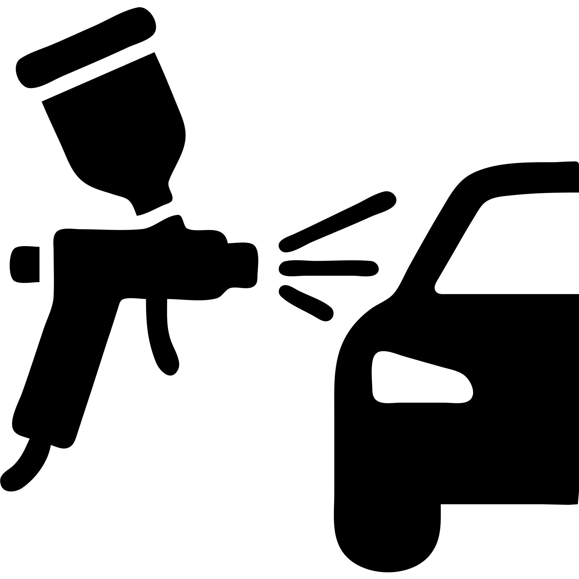 solid icon of a paint spray gun aiming at a car section, glossy black paint spraying out, silver details, clean lines, minimal and elegant emoji
