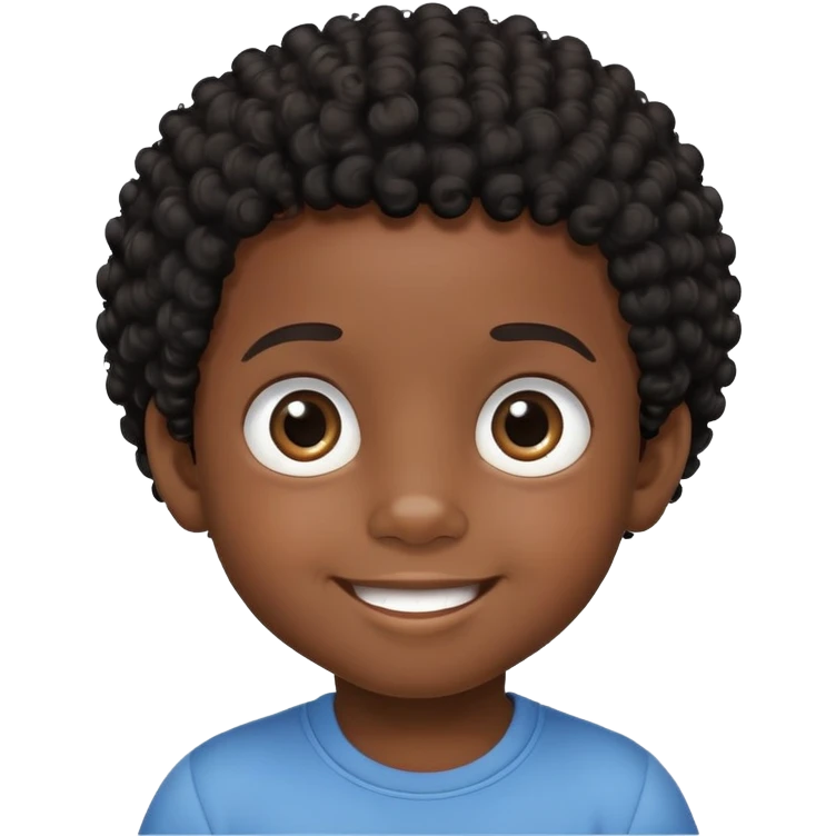 smiling face, toddler boy, African, big eyes, dark skin, black curly hair emoji
