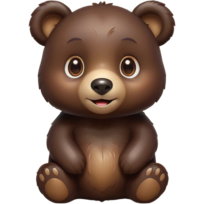 Cinematic Cute Bear Portrait Emoji, Head tilted playfully and inquisitively, featuring a glossy dark brown fur with a natural sheen and round, sparkling eyes filled with gentle curiosity, Simplified yet irresistibly adorable features, highly detailed, glowing with a warm, friendly glow, high shine, affectionate and mighty, stylized with a touch of woodland whimsy, bright and endearing, soft glowing outline, capturing the essence of a mischievous yet loving bear, so playful it feels like it could amble out of the screen and into your arms! emoji