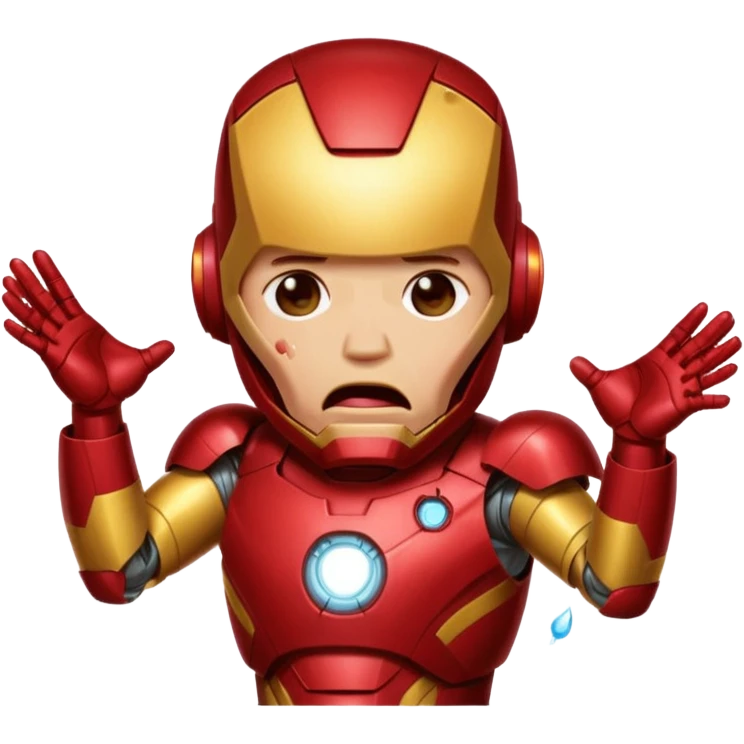 Create a man in an Iron Man costume who is crying with his mouth open and tears flowing emoji