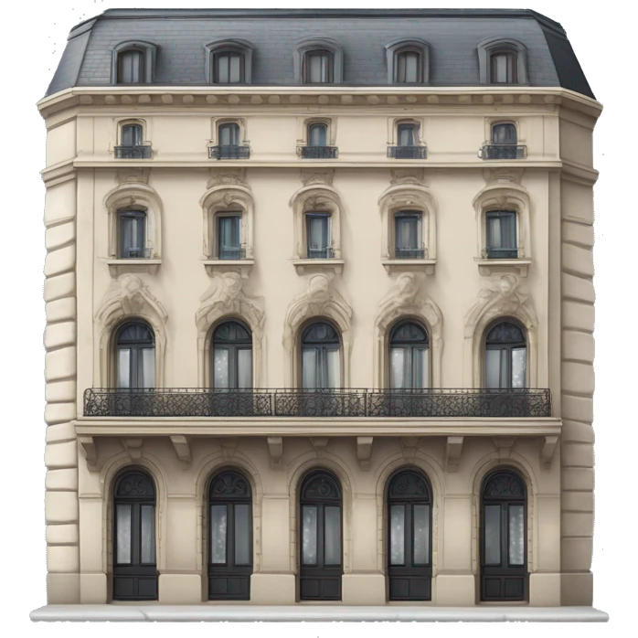 “Haussmannian building with ornate stone facade, wrought-iron balconies, tall arched windows, and mansard roof in classic Parisian style” emoji