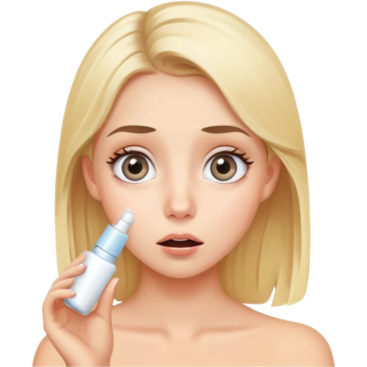blonde girl with grey eyes doing skincare with surprised face emoji