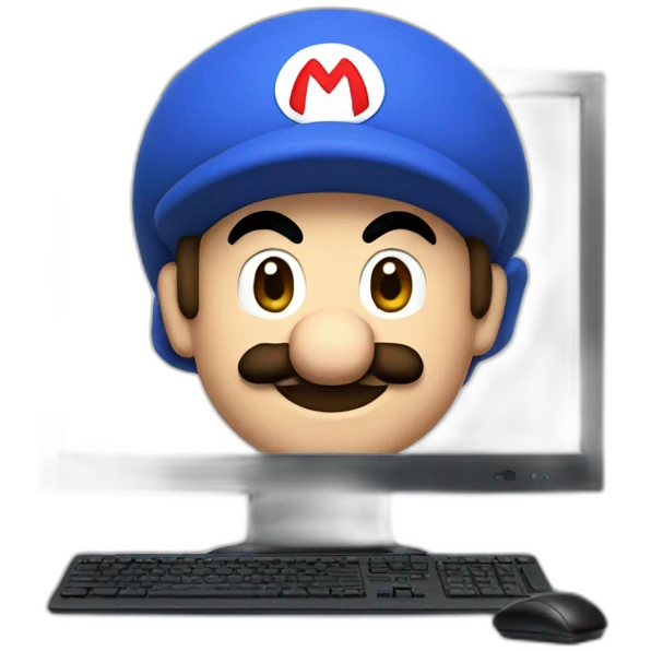 Mario behind a computer emoji