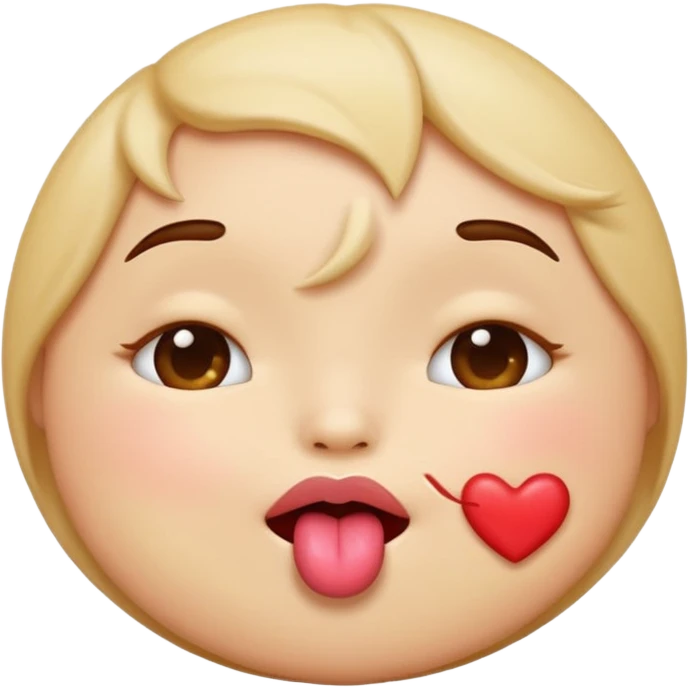 A cute circular blowing a smooch kiss and a bite on a another emoji's lip emoji